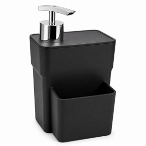 Dispenser Detergente 750ml com Porta Esponja Organizador de Pia Preto