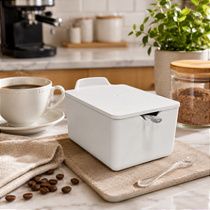 Açucareiro Elegance 250ml com Tampa e Colher Branco para Cozinha e Café