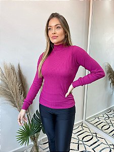 Blusa Gola Alta Canelada Rosa Fúcsia