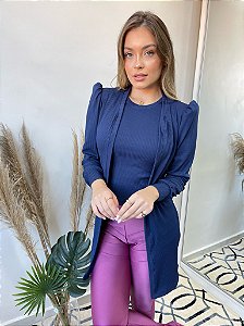 Conjunto Cardigã + Regata Azul Eclipse