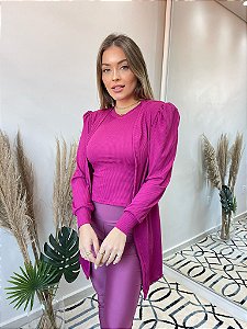Conjunto Cardigã + Regata Rosa Fúcsia