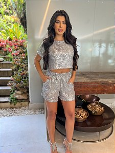 Conjunto de Paetê Brhuna Prata