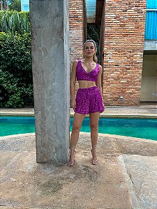 Conjunto de Paetê Yasmin Rosa Fúcsia