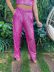 Calça Pantalona de Paetê Ângela Rosa Metálico