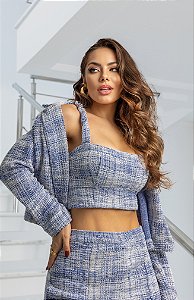 Cropped de Tweed Ayla Azul Royal