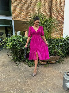 Vestido Vitória  Manga 3/4 de Poá Pink