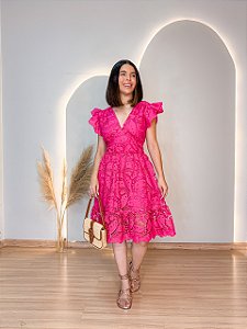 Vestido Glória Curto de Renda Pink