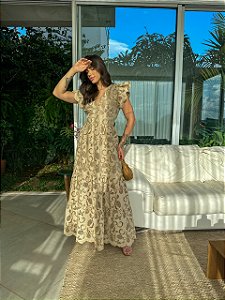 Vestido Glória Longo de Renda Cappuccino