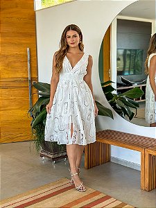 Vestido Vitória Em Algodão Bordado em Cordonê Branco