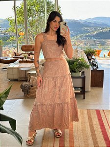 Conjunto de Linho Bordado Charlotte Cappucino