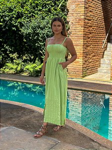 Vestido Clarissa de Linho Verde Primavera