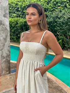 Vestido Clarissa de Linho Risca de Giz
