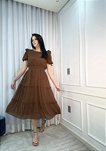 Vestido Rute de Crepe Marrom