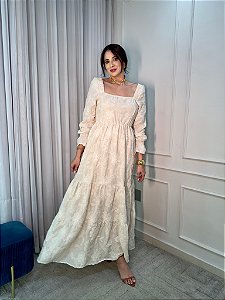 Vestido Marina de Linho Bordado Cru