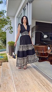 Vestido Débora Bicolor Preto