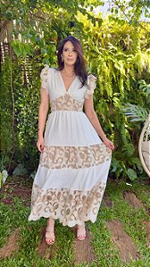 Vestido Débora Bicolor Areia