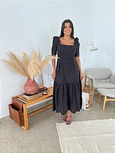 OPORTUNIDADE - Vestido Midi Graça de Laise Preto