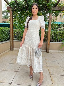 OPORTUNIDADE - Vestido Midi Graça de Laise Areia