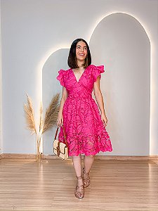OPORTUNIDADE - Vestido Glória Curto de Renda Pink