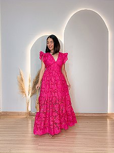 OPORTUNIDADE-Vestido Glória Longo de Renda Pink