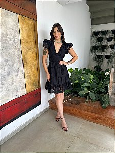 OPORTUNIDADE - Vestido Glória Curto de Algodão Bordado Preto