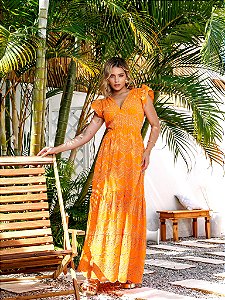 OPORTUNIDADE - Vestido Glória Longo de Laise Bicolor Laranja