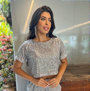 DUPLICADO - OPORTUNIDADE - Cropped de Paetê Júlia Prata