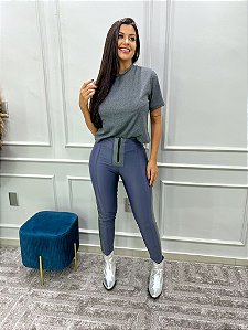 OPORTUNIDADE - Calça Prada Alice com Couro Chumbo