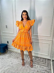 OPORTUNIDADE - Vestido Glória Curto de Laise Bicolor Laranja