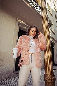 OPORTUNIDADE - Casaco de Pele Aspen Rosa Pó