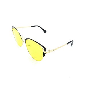 Óculos de Sol Prorider Dourado e Detalhes em Preto com Lente Fumê Amarela  - 17205-56
