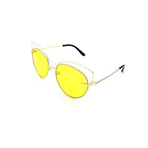 Óculos de Sol Prorider Dourado Transparente em Preto com Lente Fumê Amarela  - 16553-60