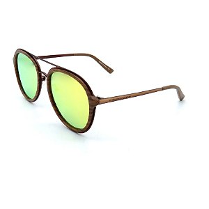 Óculos Solar Prorider marrom amadeirado com lente espelhada verde e amarela - 16425C5