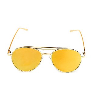 Óculos de Sol Titânia Aviador Redondo Dourado com Lente Espelhada