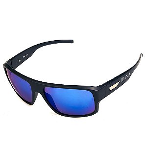 Óculos de Sol Titania Esportivo Preto Fosco com Lente Espelhada Azul Escuro