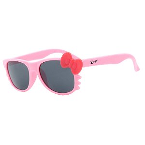 Óculos de Sol Infantil Z-JIM Quadrado Gatinho Rosa Claro e Laço Vermelho