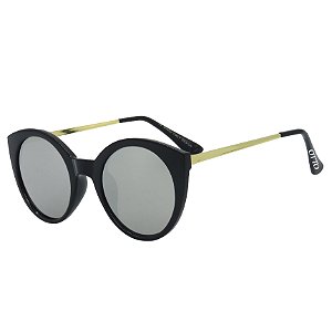 Óculos de Sol OTTO em Metal Monel® Redondo Preto e Dourado e Espelhado Prata