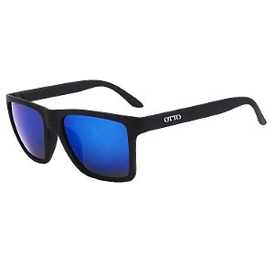 Óculos de Sol OTTO em Grilamid® TR-90 Quadrado Preto Fosco Espelhado Azul