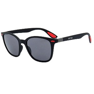 Óculos de Sol OTTO em Grilamid® TR-90 Quadrado Preto Fosco com Vermelho