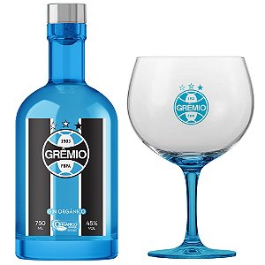 Kit Gin BË Grêmio Garrafa Azul 750 ml com taça