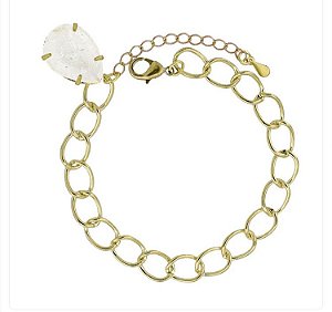 Pulseira corrente de elos e pingente pedra fusion cristal