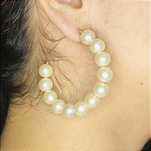 Brinco Argola Pérola banhado a ouro 18k