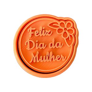 Cortador + Marcador - Feliz dia Mulher redondo com flores