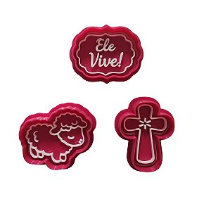 Cortadores e Marcadores 3D Páscoa Religioso (cruz, vive, cordeiro)