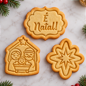 Cortador e Marcador de biscoito - Natal Religioso (Presépio, Estrela Belém, Natal)