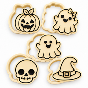 Kit Halloween Fofo - 5 Cortadores e Marcadores de biscoito | Feradesign3D Exclusivo