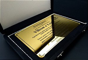 Placa de Homenagem em Acrílico Espelhado Dourado 185mmX130mm c/ Estojo Preto 240mmX180mm (SKU 0000000602891)