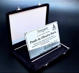 Placa de Homenagem em Acrílico Espelhado Prata 185mmX130mm c/ Estojo Preto 240mmX180mm (SKU 0000000602976)