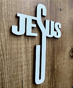 Crucifixo de Porta Texto Jesus em MDF Branco 6mm