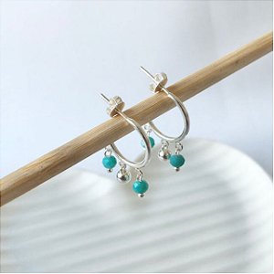 Argola Nina com Pingentes em Bolinhas Turquesa em Prata925